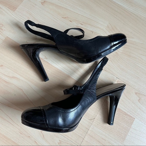 Franco Sarto Black Strappy Heels Round Toes Patent Leather Size 7 A - Picture 4 of 12